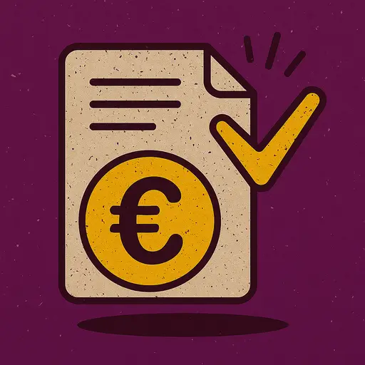 Icono de factura con símbolo de euro y check para presupuesto claro y transparente