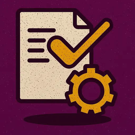 Icono de documento con check y engranaje para propuesta personalizada de servicios
