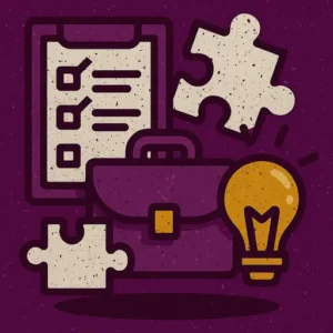 Icono soluciones empresariales personalizadas con maletín, engranajes y documento